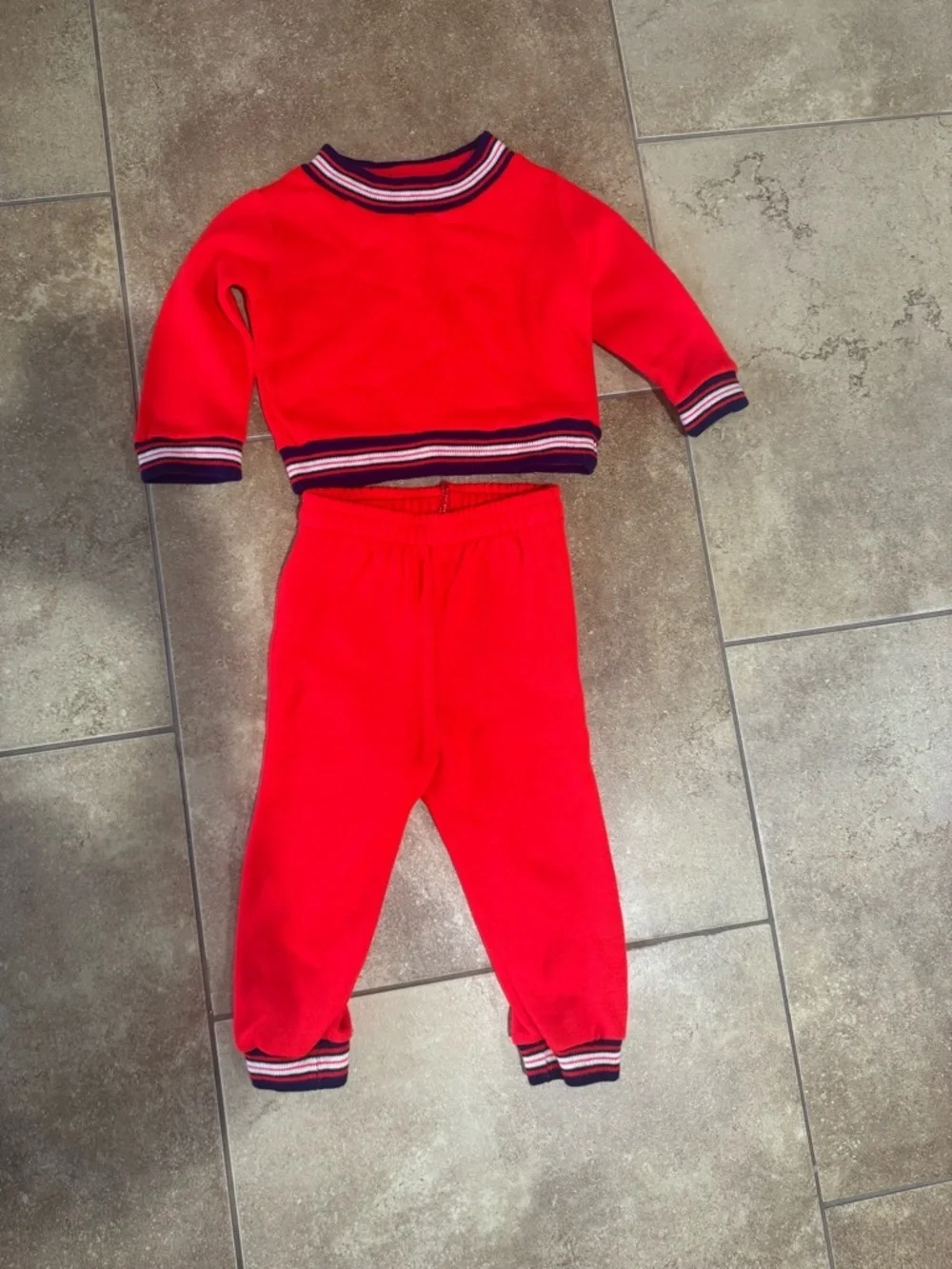 VNTG 70s Toddle Time JCPenney Red Knit Jogger Set Size 2 Toddler Retro Sporty